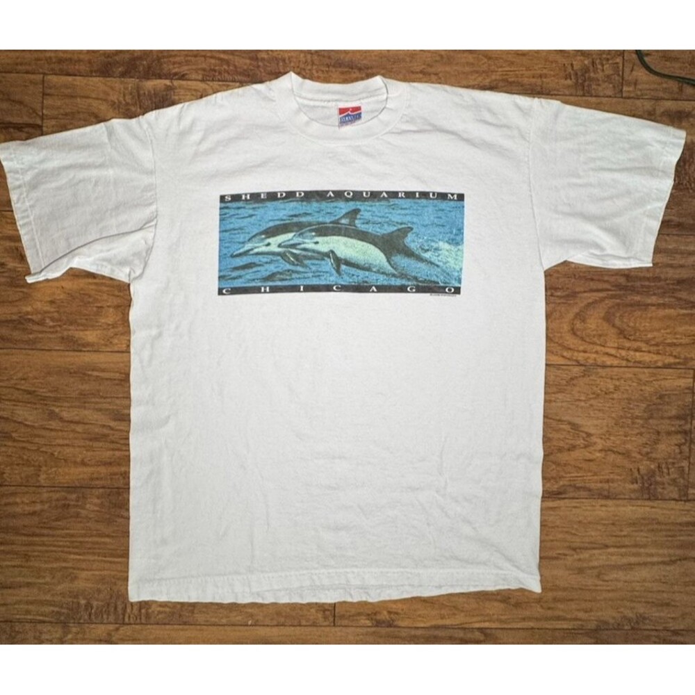 Vintage 90s Shedd Aquarium Chicago Dolphin T-Shirt XL Single Stitch Islander
